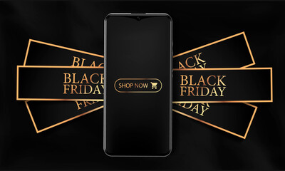 Black Friday, smartphone on black background, black Friday sale, realistic vector illustration