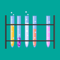 Set with medical laboratory equipment. holder with test tube. soleted flat illustration