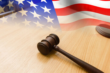 Gavel and USA flag, justice