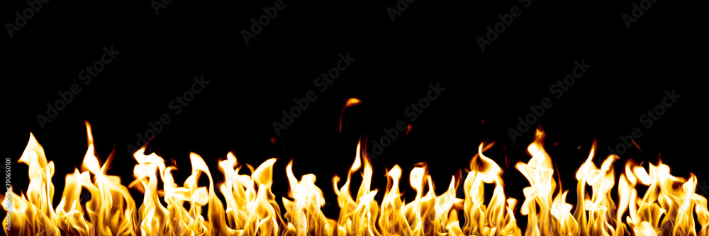 Poster set of flames isolated on black background. fire for design