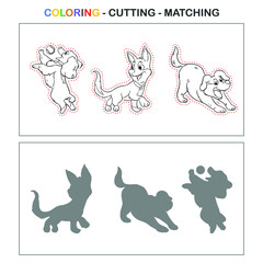 coloring cutting matching work sheet dog education vector