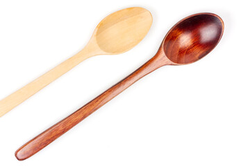 Close-up two wooden spoon isolated on white background.