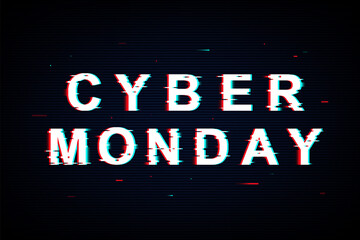 Cyber Monday template poster in neon glitch style