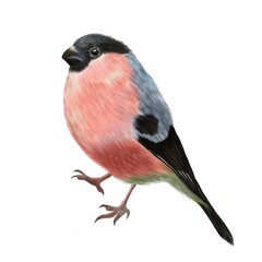 Painting bullfinch bird isolated on white background,digital art painting