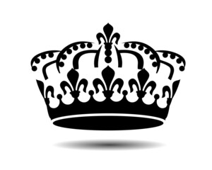 Black vector king crown on white background. Vector Illustration. Emblem, icon and Royal symbol.