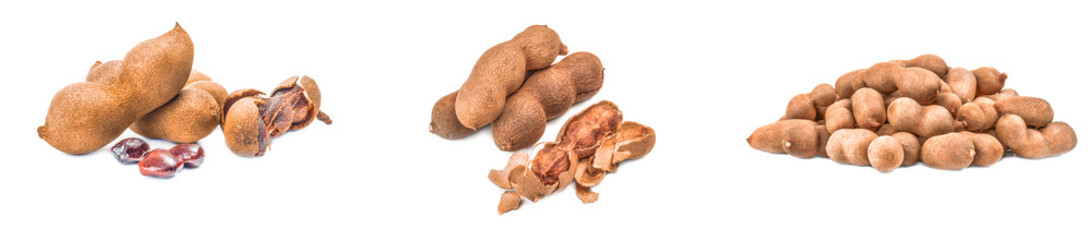 Collection of Tamarindus indica isolated over a white background