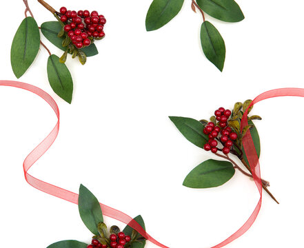 Holiday background with leaves and ornamental holiday items