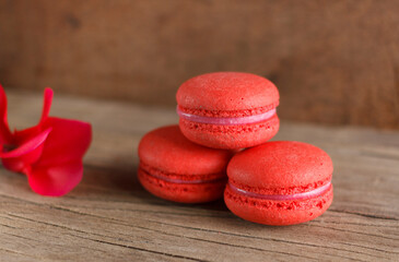 macaroons on wooden background   