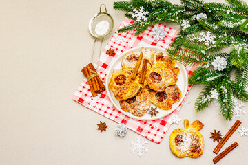 Christmas or New Year sweet apple puffs, fresh homemade bakery