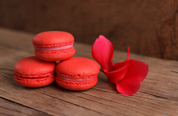 macaroons on wooden background   