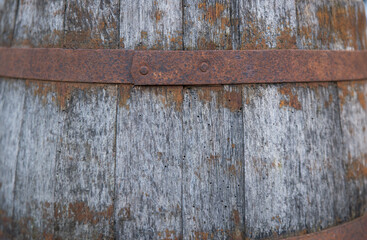 background of barrel and worn old table of wood