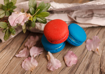 macaroons on wooden background   