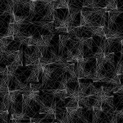 White spider web on a black background, abstract seamless pattern of threads. Black and white texture for web design