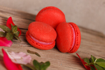 macaroons on wooden background   