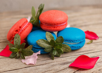 macaroons on wooden background   
