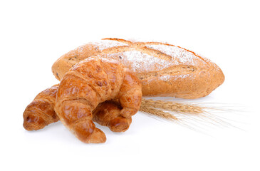 Delicious, fresh croissants and bread  on a white background. Croissants isolated.