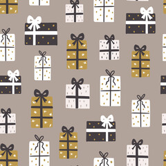 Christmas vector repeat pattern with hand drawn gifts