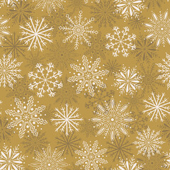 Christmas vector repeat pattern with hand drawn snowflakes