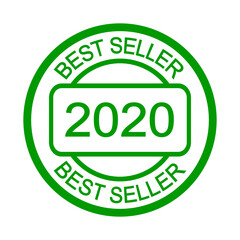 Best seller 2020 stamp. Green rubber stamp. Seal. Product quality. Bestseller cachet. Round print. Top seller