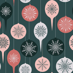 Vector repeat pattern with hand drawn Christmas ornaments