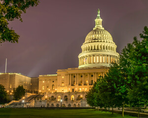 Lighting brightens the dome of the Capitol in Washington