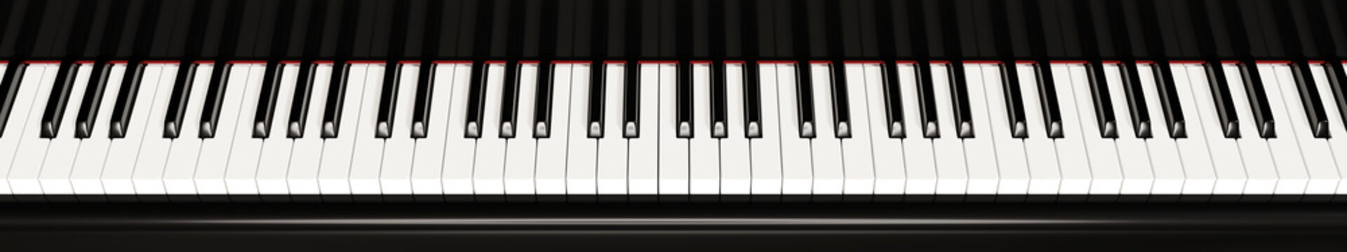 Piano keyboard close up view 3D illustration