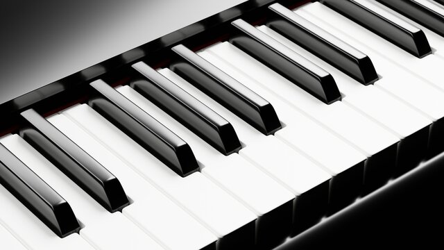 Piano keyboard close up view 3D illustration