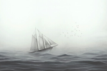 Obraz Ilustracja Żaglowca Zwróconego w Stronę Morza