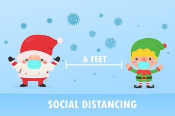 Santa and elf Wear a mask to prevent the coronavirus during Christmas.