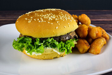 portobella burger with veggie tater tots
