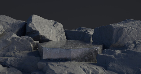3d rendering of marble Podium and stone.