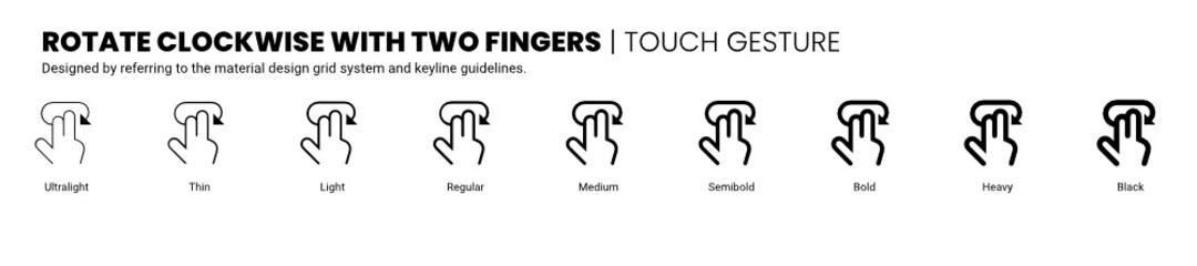 rotate clockwise with two fingers screen touch and gesture icon is designed to be simple, uncomplicated, and minimal referring to Google’s Material Design.