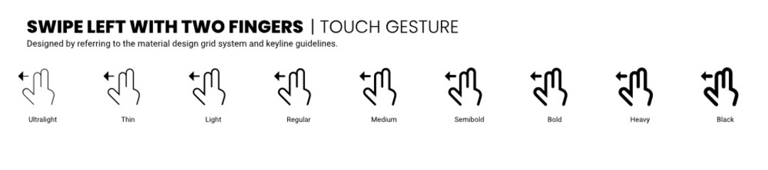 swipe left with two fingers screen touch and gesture icon is designed to be simple, uncomplicated, and minimal referring to Google’s Material Design.