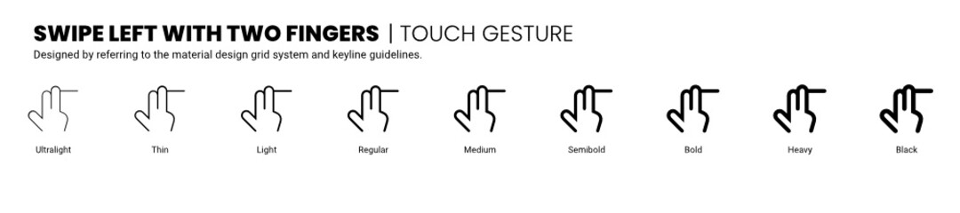 swipe left with two fingers screen touch and gesture icon is designed to be simple, uncomplicated, and minimal referring to Google’s Material Design.