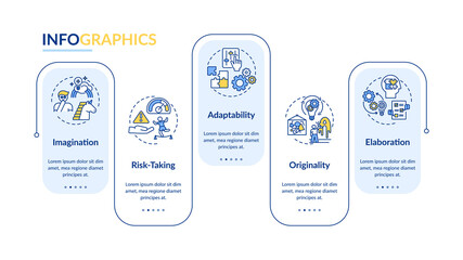 Creative thinking skills vector infographic template. Adaptability presentation design elements. Data visualization with 5 steps. Process timeline chart. Workflow layout with linear icons