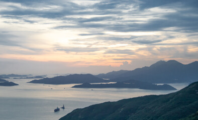 Coucher de soleil sur la baie de Hong Kong