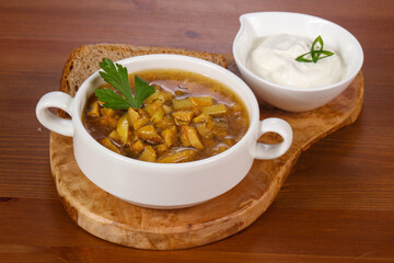 Wild mushroom soup with sour cream