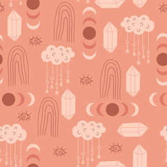 Boho seamless pattern. Pastel colored print. Vector illustration.