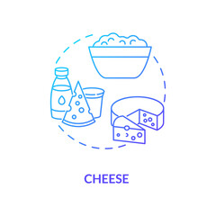 Cheese production blue gradient concept icon. Soft cow milk product. Lactose food. Homemade cream. Dairy industry idea thin line illustration. Vector isolated outline RGB color drawing