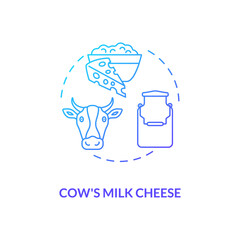 Cow milk cheese production blue gradient concept icon. Manufacturing lactose product. Organic farm food. Dairy industry idea thin line illustration. Vector isolated outline RGB color drawing