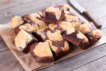 Brookies — Half brownie, half cookie dough bar cookie sliced by squares