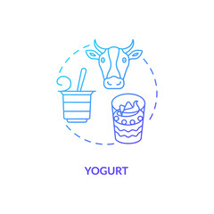 Yogurt blue gradient concept icon. Cow milk product. Lactose parfait in bowl. Nourishment diet food. Dairy industry idea thin line illustration. Vector isolated outline RGB color drawing
