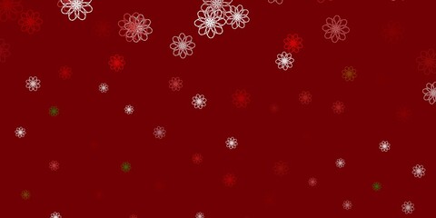 Light Green, Red vector doodle template with flowers.