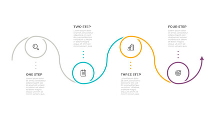 Vector timeline infographic template design with circles and arrow. Business concept with 4 options or steps.