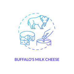 Buffalo milk cheese blue gradient concept icon. Mozzarella product. Organic farm food with lactose. Dairy industry idea thin line illustration. Vector isolated outline RGB color drawing