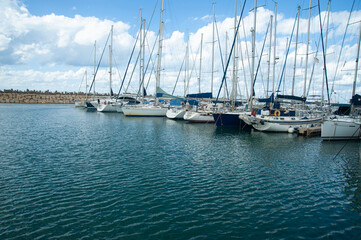 Fototapeta premium Famous Herzliya Marina with sailing yachts. Israel.