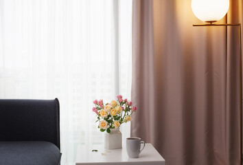 modern home interior with flowers in vase
