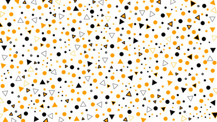 Seamless geometric pattern design, memphis style repeat icons background. Yellow, black and white color hipster vector web design elements, trendy simple shapes for banner, poster, cover or brochure
