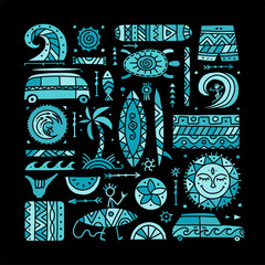 Surfing background. Tribal elements for your design