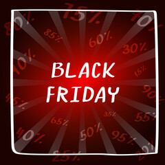 Black Friday sale. Banner, poster, logo in white on a dark background with discount percentages.